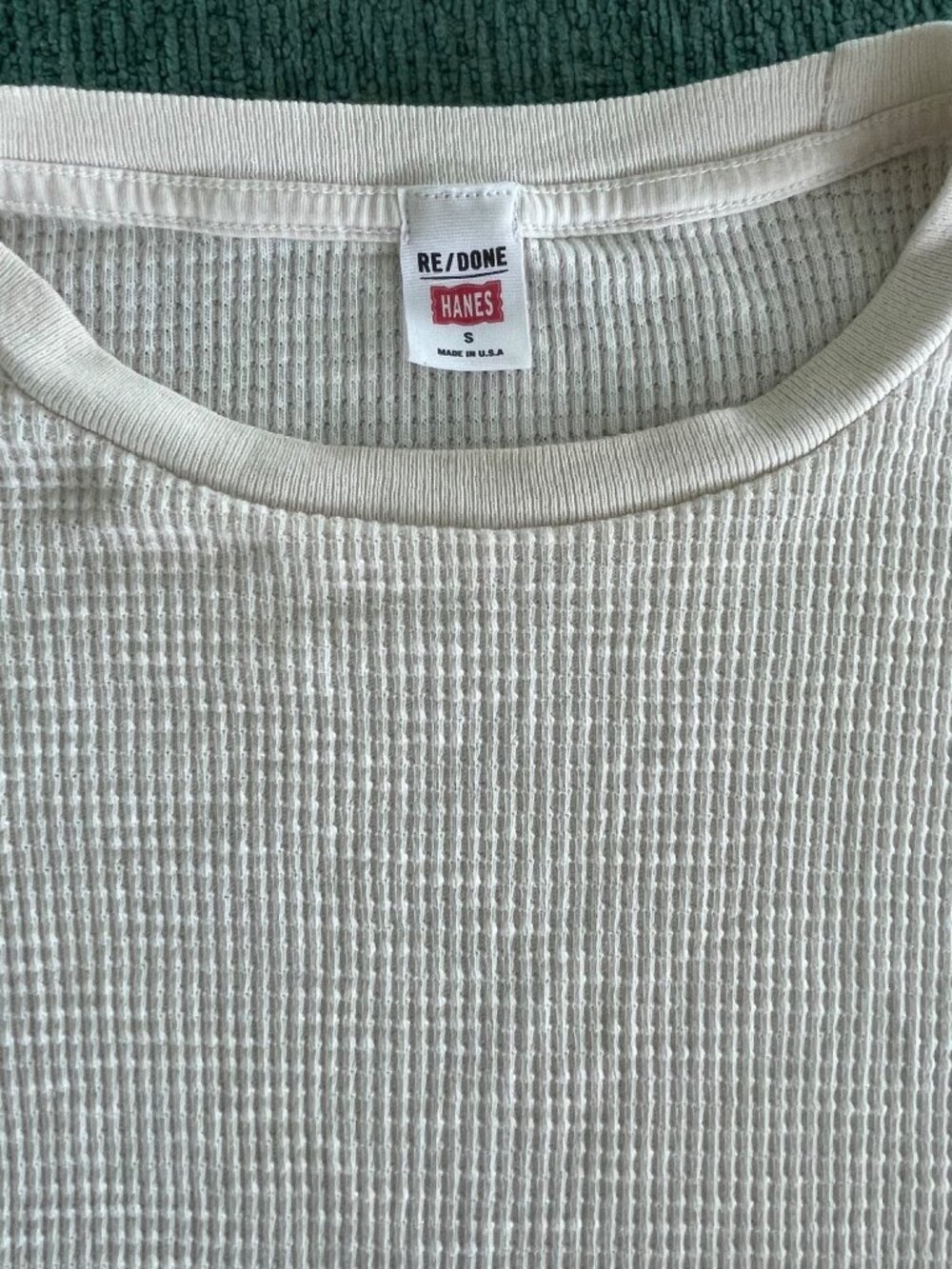 Re/Done Hanes White Thermal Waffle Long Sleeve Top S Made In USA - Picture 4 of 7